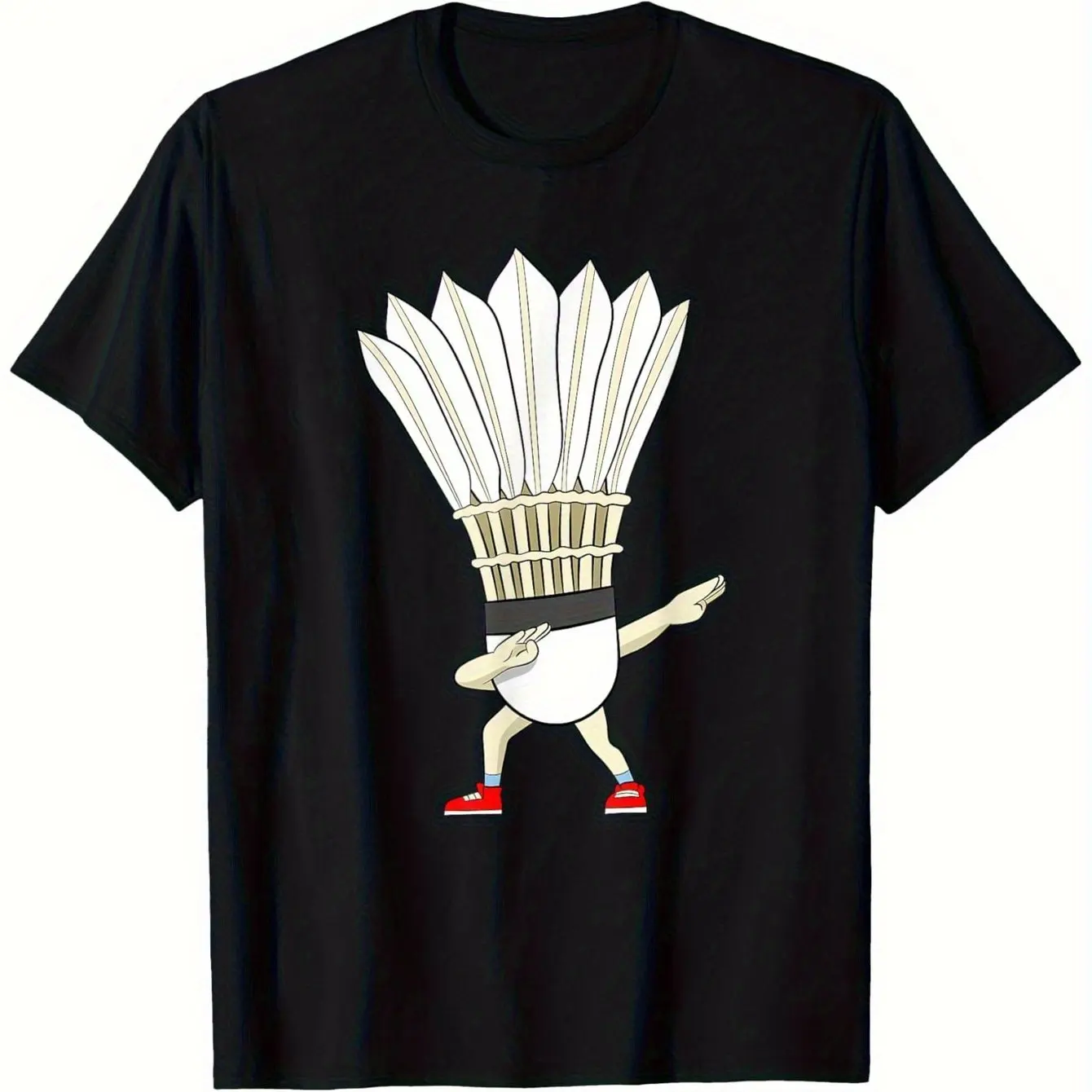 Aliexpress Men's Funny Dabbing Badminton Shuttlecock Cotton T-Shirt, Sports Lover Graphic Tee, Black Short Sleeve Top - Aliexpress Deal