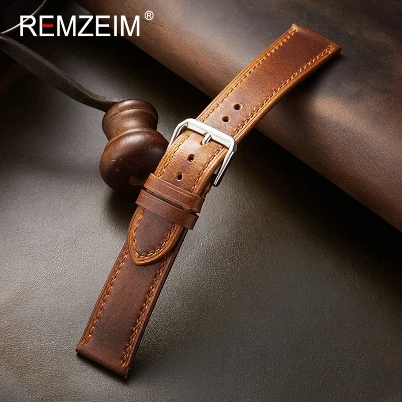 Genuine Leather Strap Retro Vintage Oil Wax Cowhide Leather Watchband 18/19/20/21/22mm High Quality Universal Watch Band