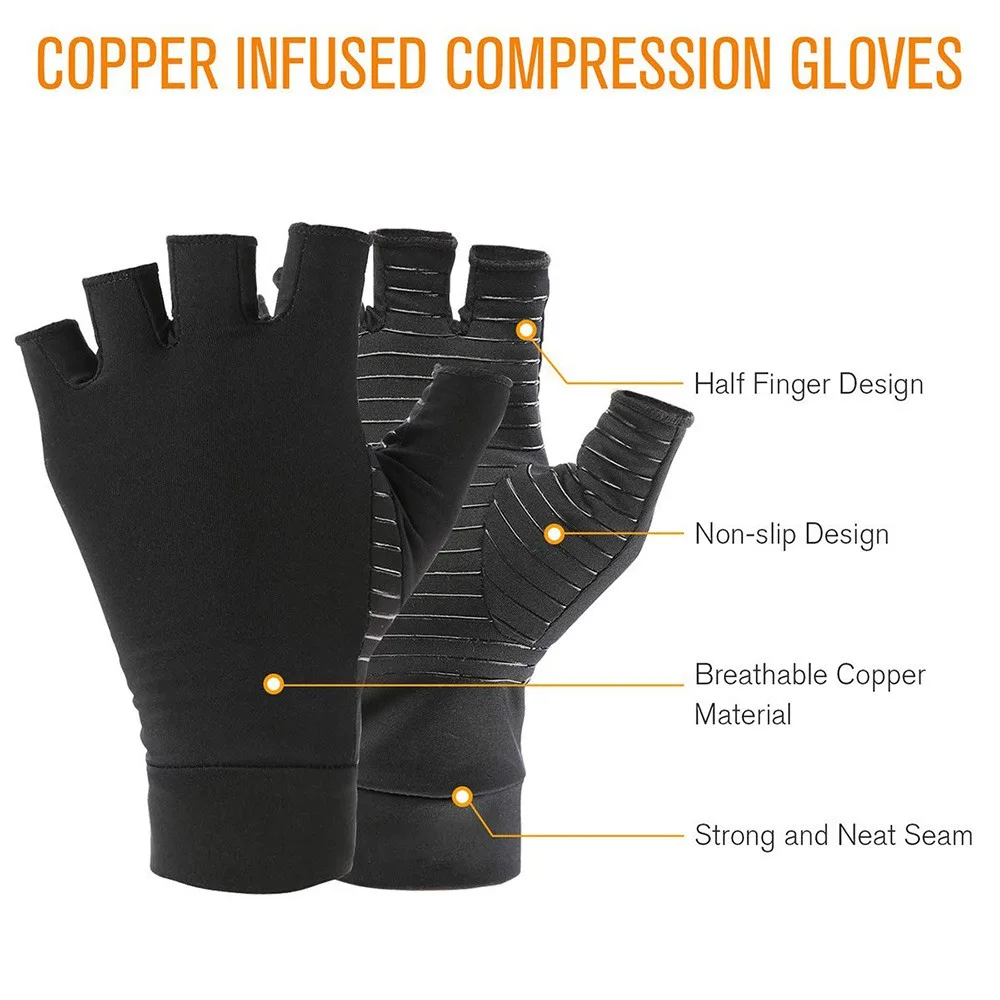 Copper Infused Compression Arthritis Gloves Fingerless Pain Relief for Carpal Tunnel Rheumatoid Tendonitis Hand Work Daily Use