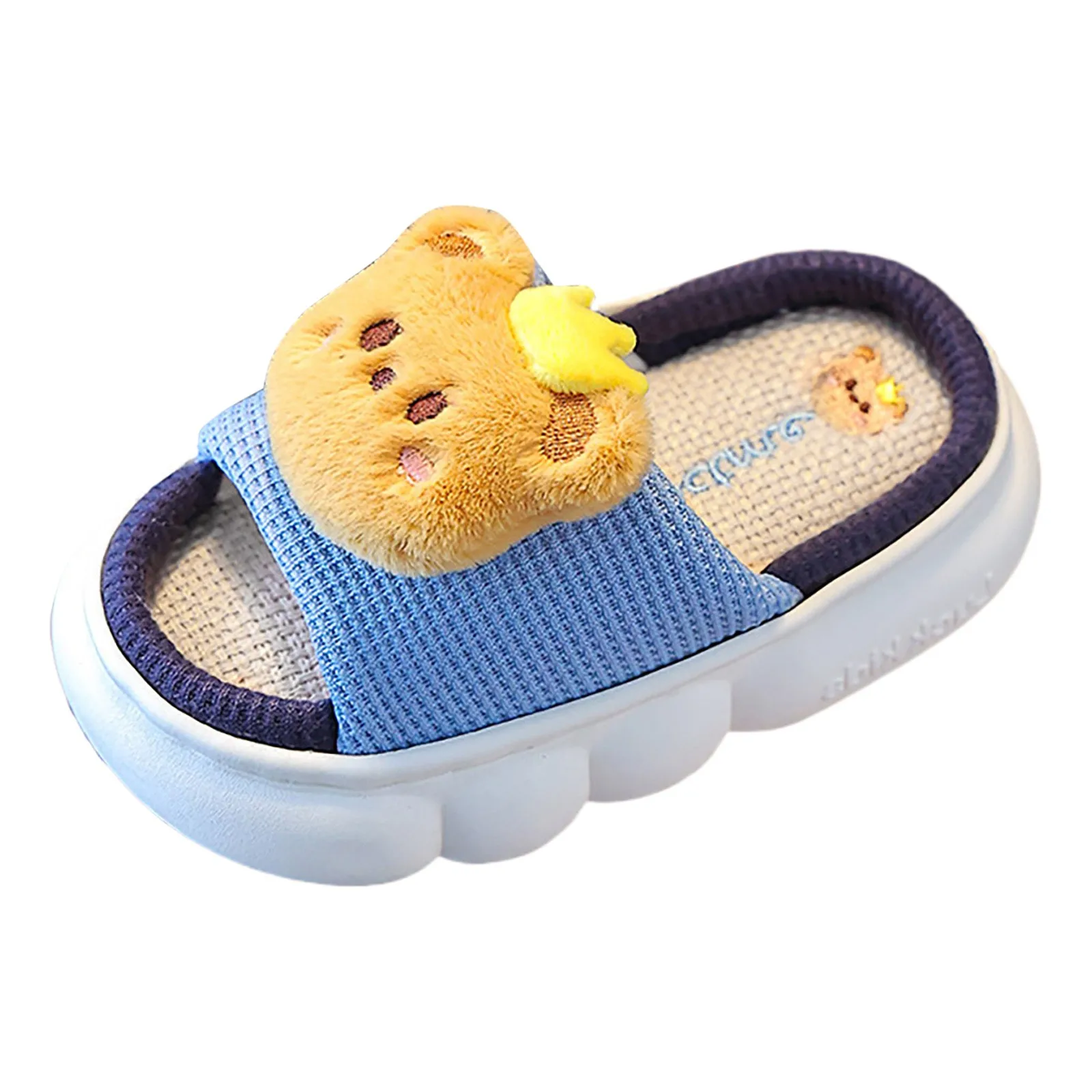 Cartoon Bear Children Four Seasons Slippers Cute Indoor Cotton Shoes For Boys Girls Toddler Open Toe Soft Sole Toddler Slippers