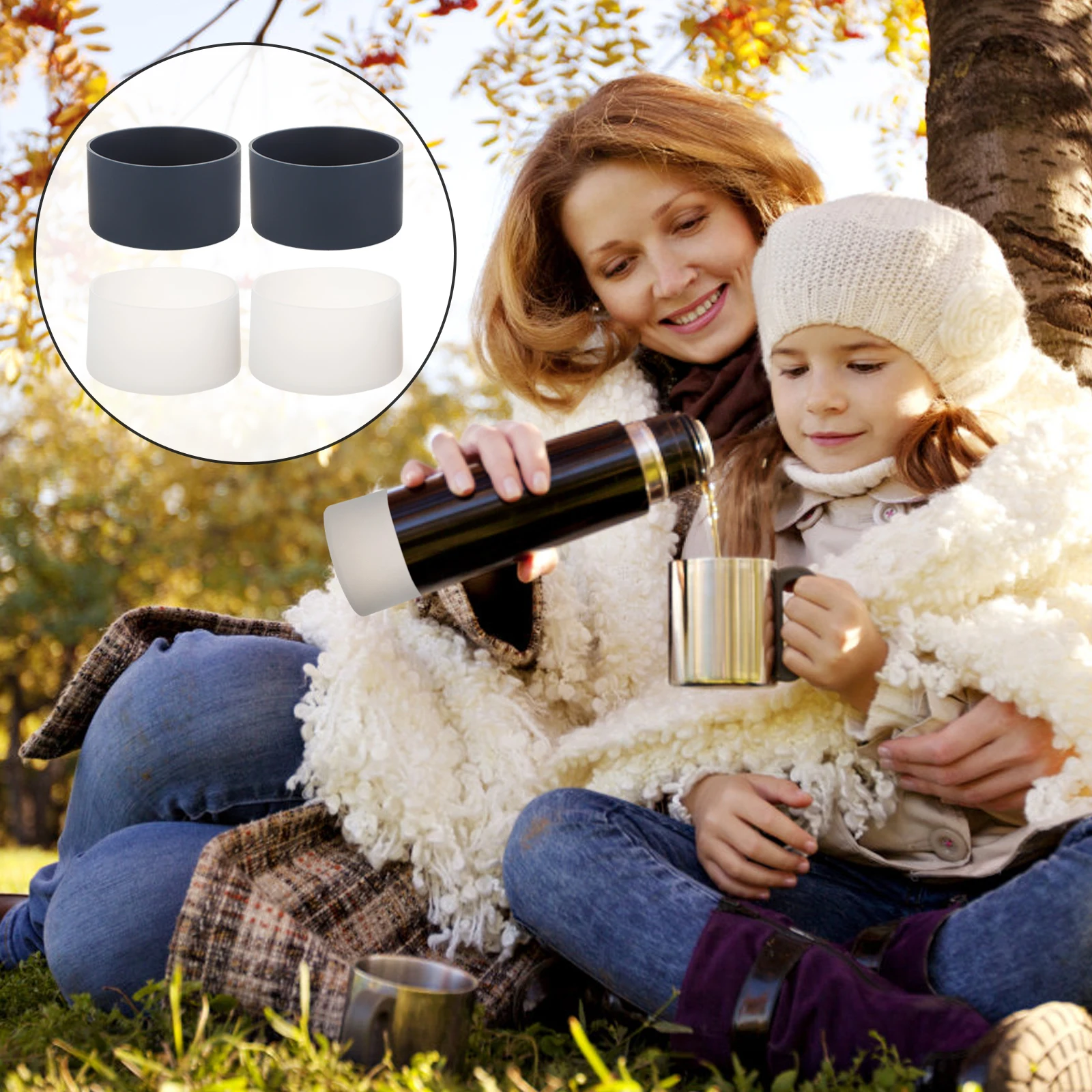

4pcs Silicone Cup Sleeves Reusable Heat Insulated Coffee Sleeve Anti-Slip Wear Resistant Tumbler Boot For Glass Bottle Travel