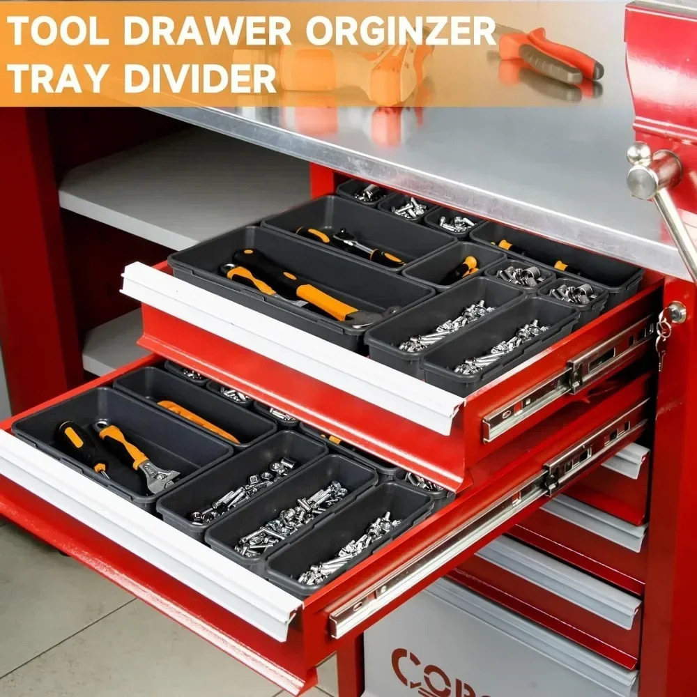 【Updated】 Tool Box Tray Desk Drawer Organizers Interlocking Shallow Tool Organizer Tray Dividers Toolbox Storage Bins Container