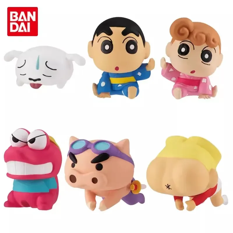 Bandai Genuine 6Pcs Gashapon Hugcot Crayon Shin-chan 5 Toys For Kids Gift Collectible Model Ornaments