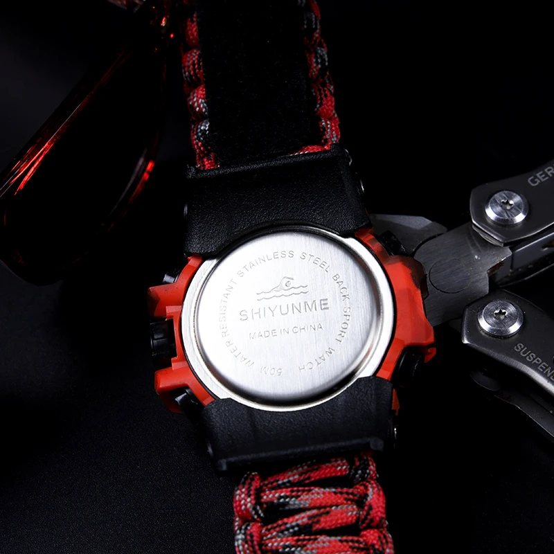 SHIYUNME Top Military Survive Outdoor LED Night light display Digital Multifunction Watch Compass Whistles Waterproof Quartz Ar