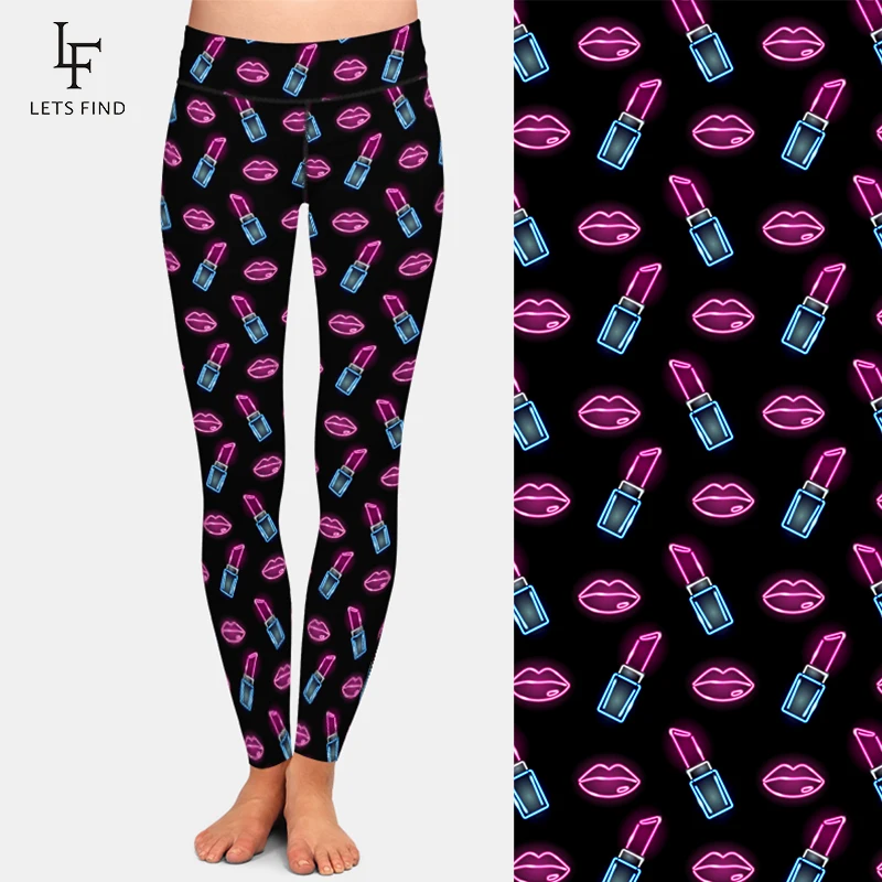 LETSFIND-Leggings con estampado de labios y pintalabios para mujer, Leggings de cintura alta, Fitness, negro