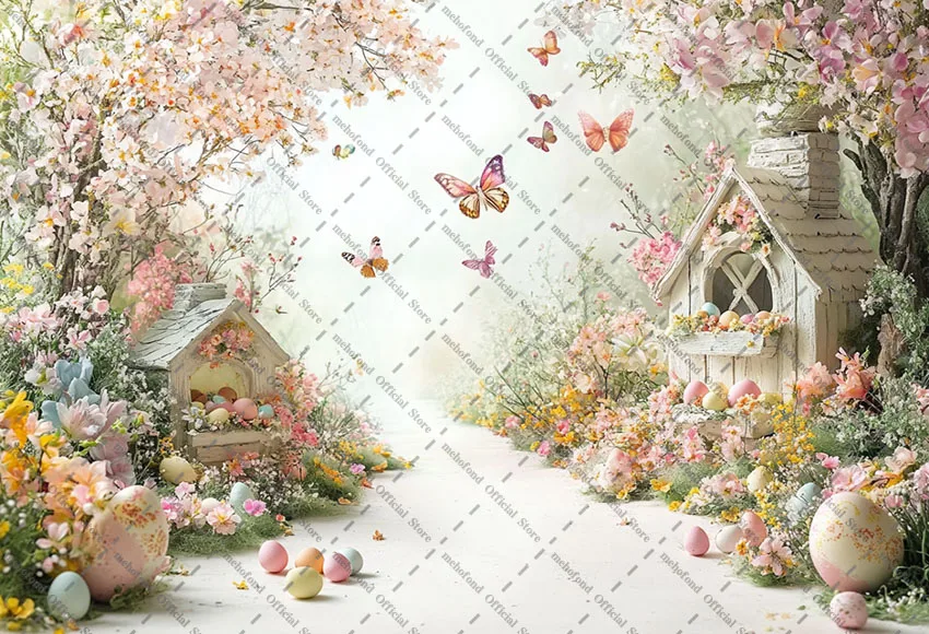 Mehofond Photography Background Spring Easter Garden Butterfly Flowers Eggs Kids Birthday Portrait Decor Backdrop Photo Studio