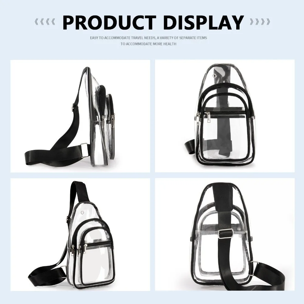 Waterproof PVC Sports Chest Bag Adjustable Lightweight Design Transparent Crossbody Bag Large Capacity Multifunctional