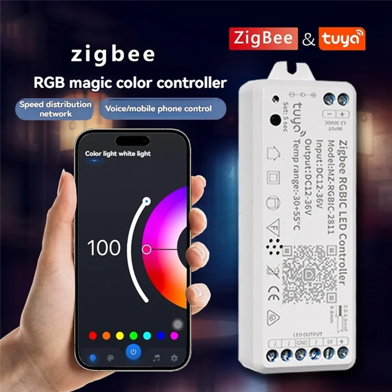 

【Срочная распродажа】Tuya Zigbee 2811Cob DC12V 36V Контроллер светодиодной ленты Фэнтезийный контроллер световой ленты с функцией звукоснимателя