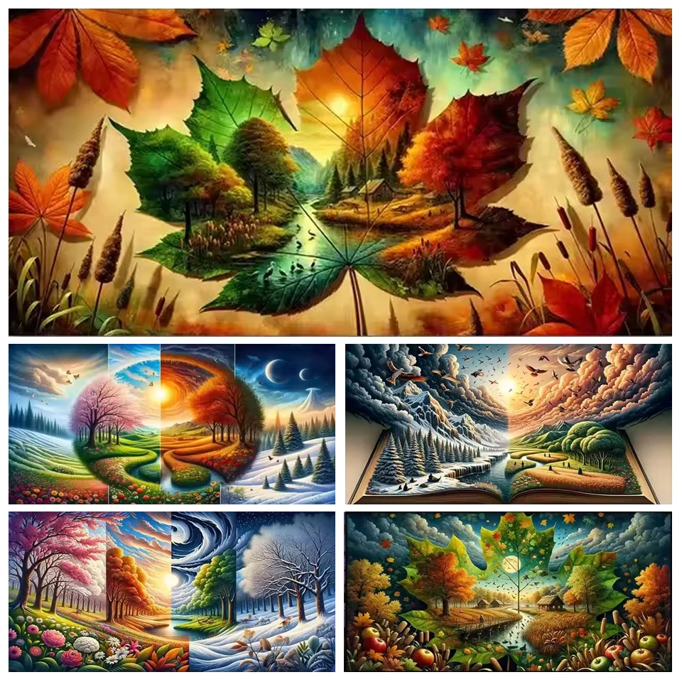 5D Large DIY Diamond Painting Fantastic Maple Leaves Autumn Seasons Landscape Full Square/Round Diamond Mosaic Embroidery