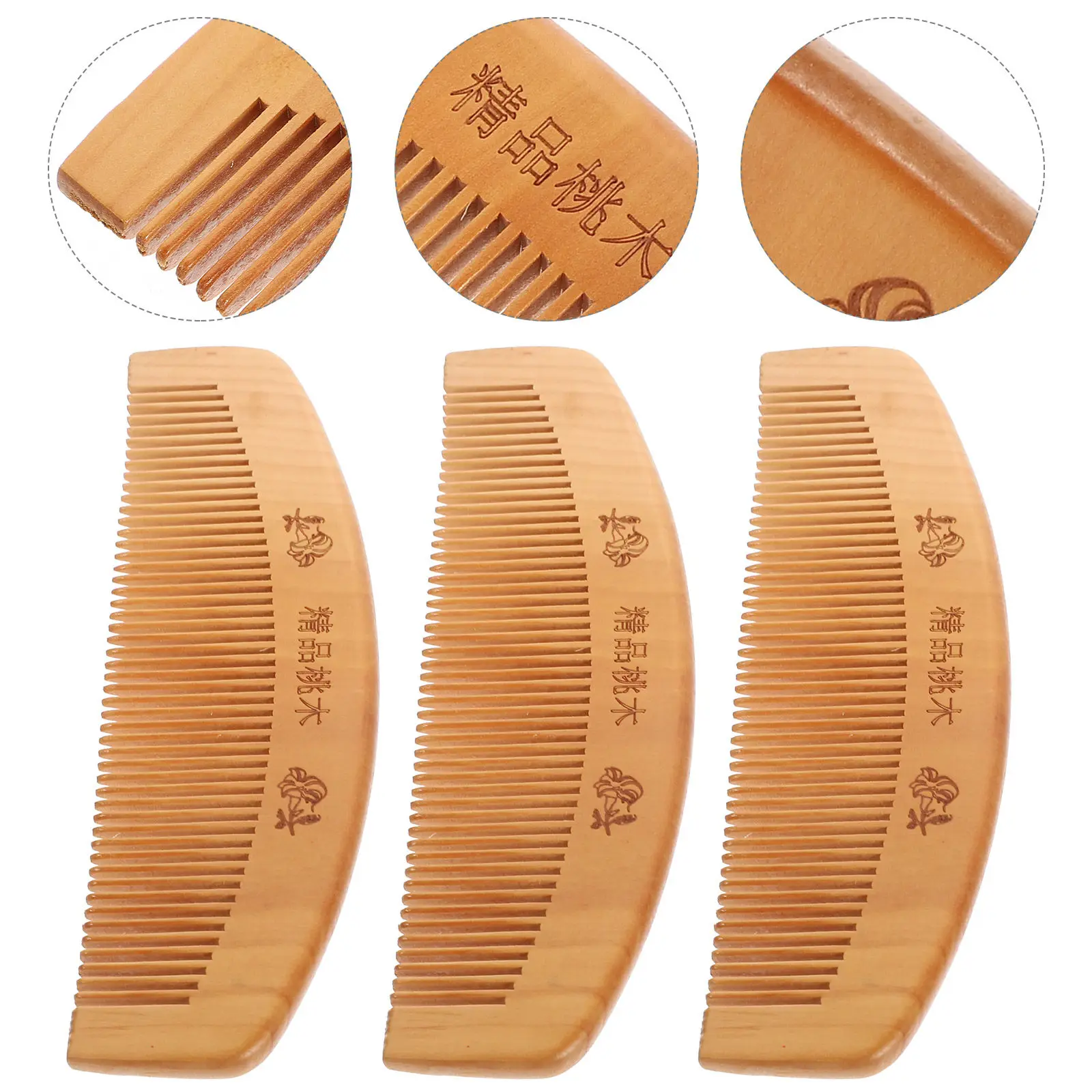 3Pcs Anti-Static Wooden Combs Portable Hair Care Detangling Combs for Home Scalp Massage Wide Tooth Comb Comfortable No Snag