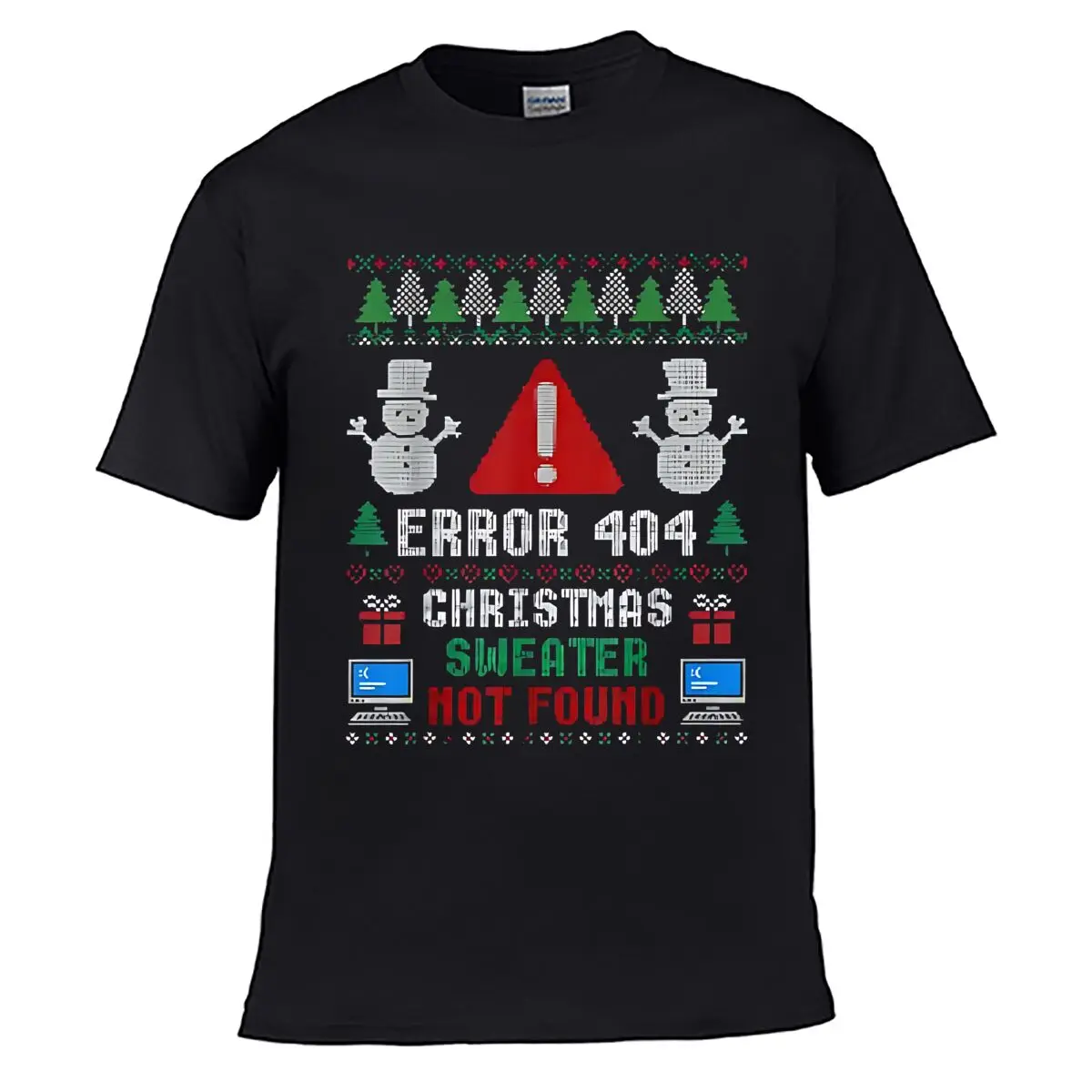 Error 404 Christmas Sweater Warning Men Summer Washed Tee Loose Distressed Top