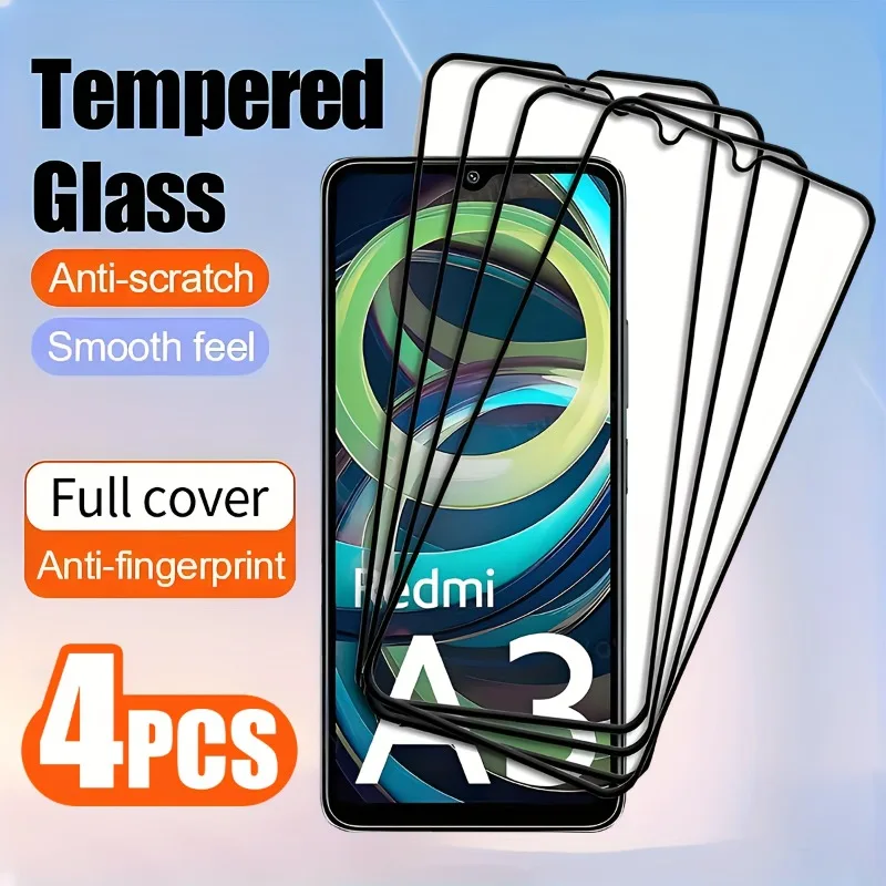 3-teiliger Displayschutz aus gehärtetem Glas, geeignet für Xiaomi Redmi A3x A3 A3 Pro A4, kratzfestes Glas mit hoher Klarheit