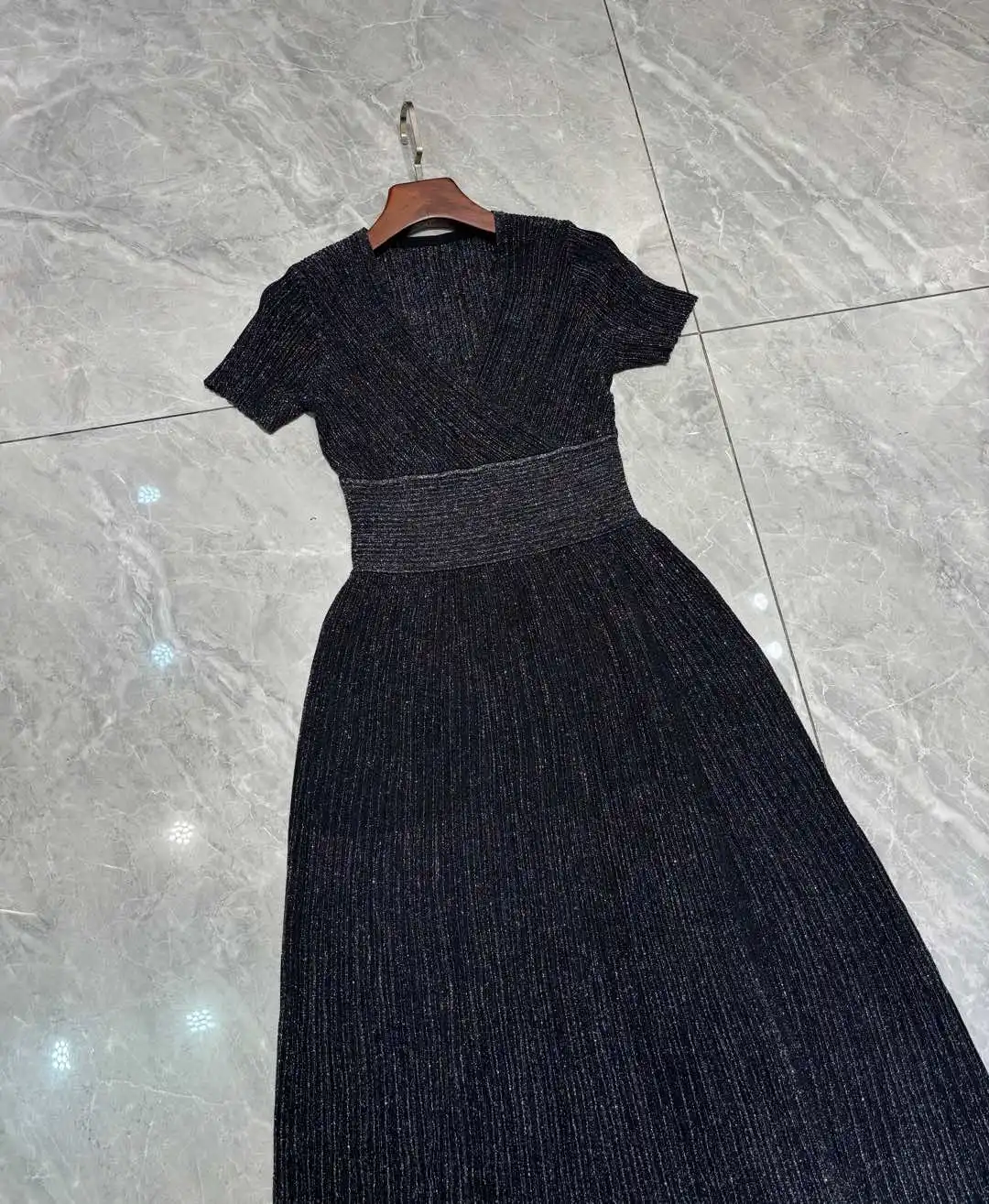 

Женское трикотажное платье с v-образным вырезом и коротким рукавом с эластичной резинкой на талии, повседневный тонкий халат