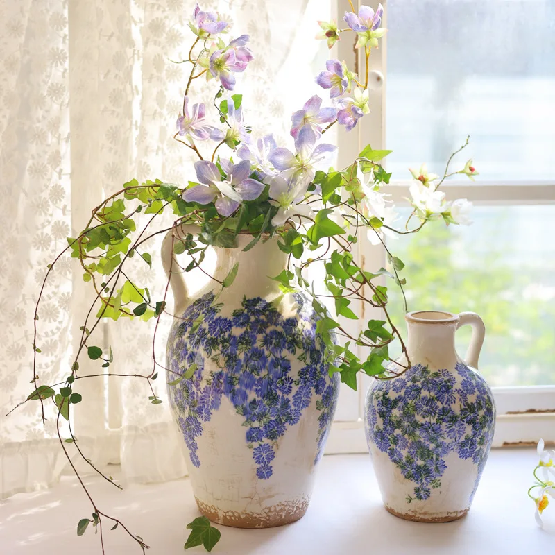 Blue and white porcelain vase, vintage ceramic vase, distressed ice crackle vase, hydroponic flower container, home decoration,