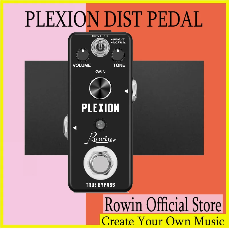 Rowin LEF-324 Plexion Distortion Pedal for Guitar & Bass with Bright and Normal Mode True Bypass