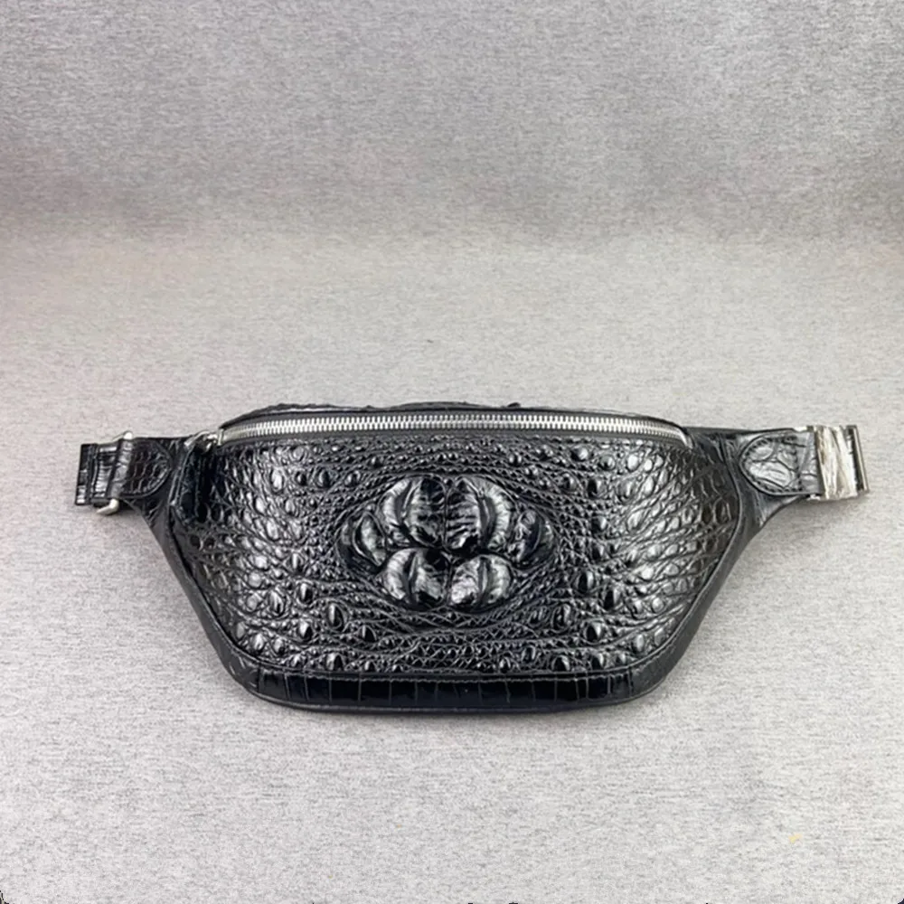 2026 new authentic crocodile leather men's waist bag fashion men's outdoor casual large-capacity men's cross-body bag