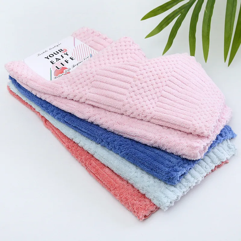 4Pcs/Pack 30x30cm Coral Velvet Square Towel Soft Absorbent Kitchen Cleaning Tool Rag Dish Cloth Scouring Pads