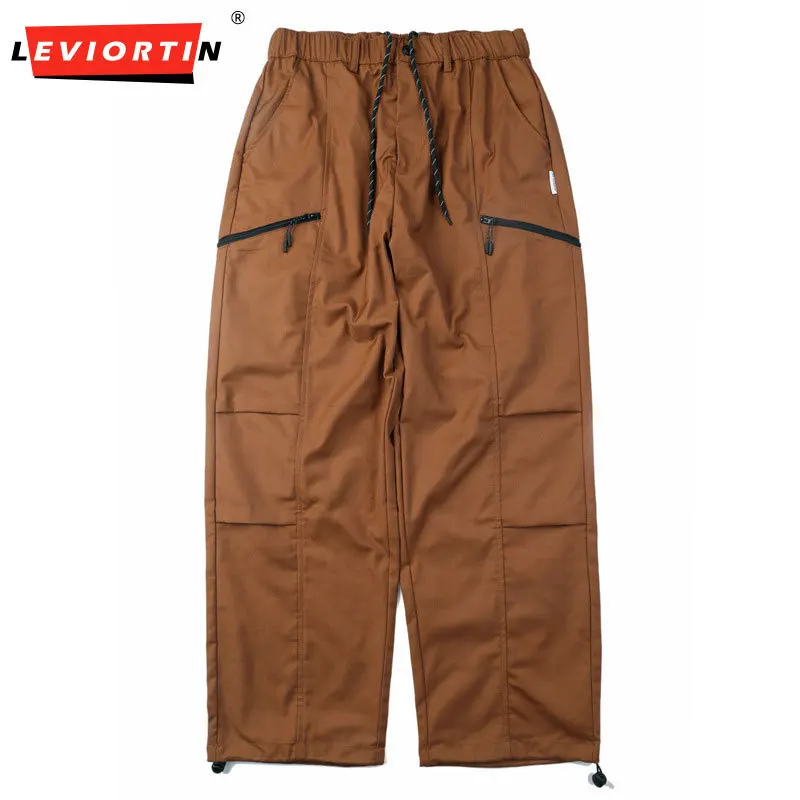 Men's Four Seasons New Japanese Loose and Versatile Wide Leg Work Pants with Zipper and Large Pocket Outdoor Casual Pants