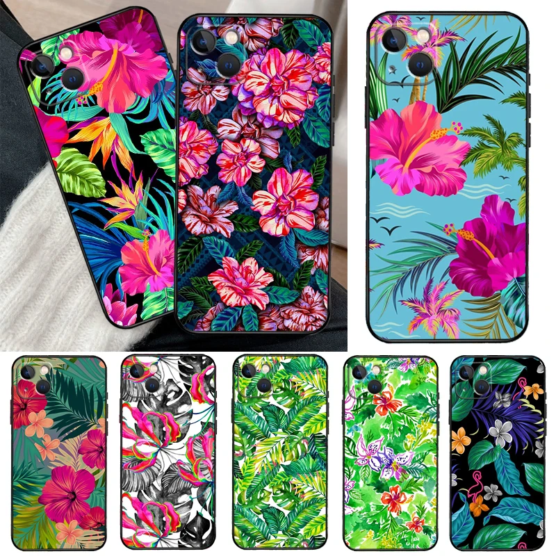 Tropical aloha Hibiscus  pattern Phone Case For iPhone 11 12 13 14 15 16 Pro XS Max Mini Cover For iPhone X XR Plus Back Case