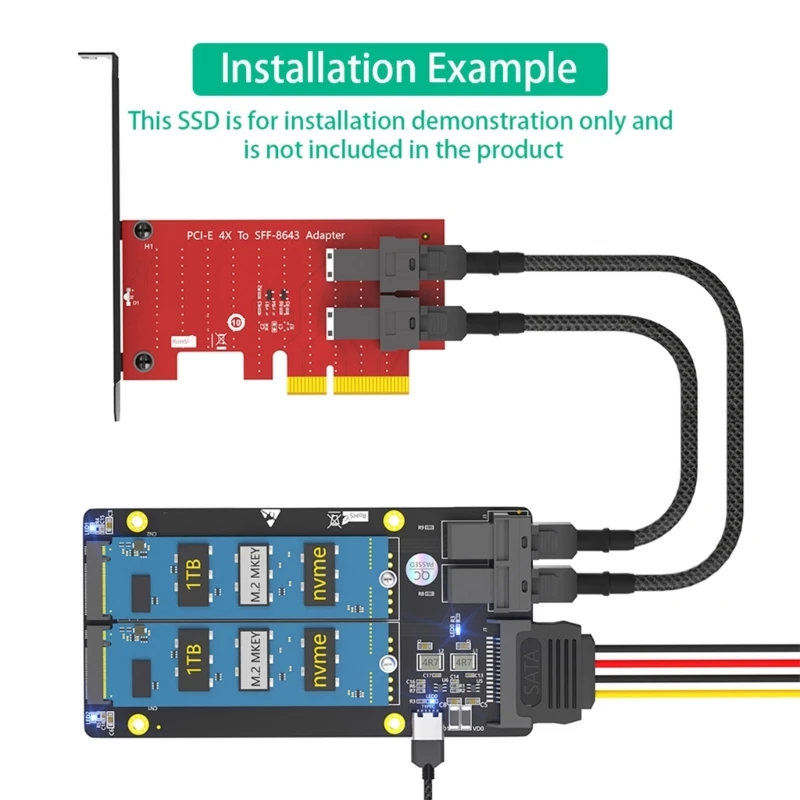 Double M.2 NVMe Solid Disk to 2xSFF 8643 Card for Server and Data Center