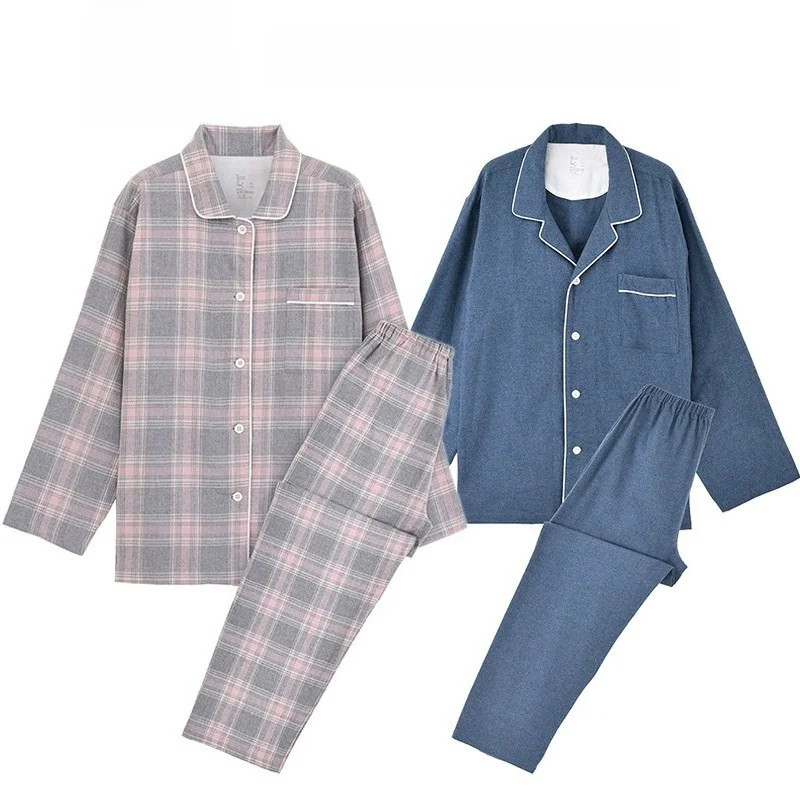 pure-cotton-flannel-sleepwear-long-sleeve-home-clothes-set-for-men-and-women-couples-brushed-quality-comfortable-winter-pyjamas
