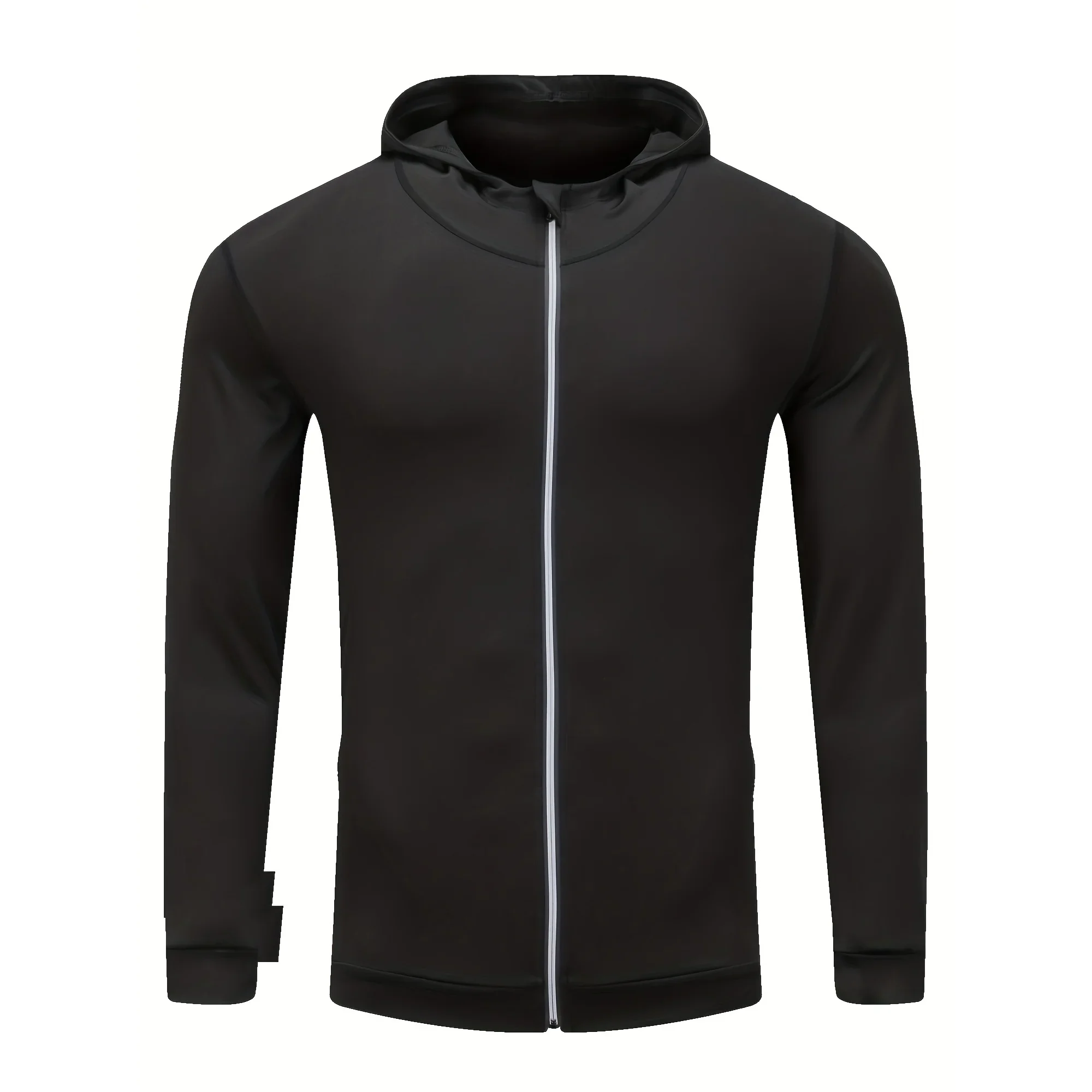 AliExpress NONE Men's hooded full-zipper running jacket, elastic long-sleeved hooded sweatshirt suitable for outdoor sports and cycling training