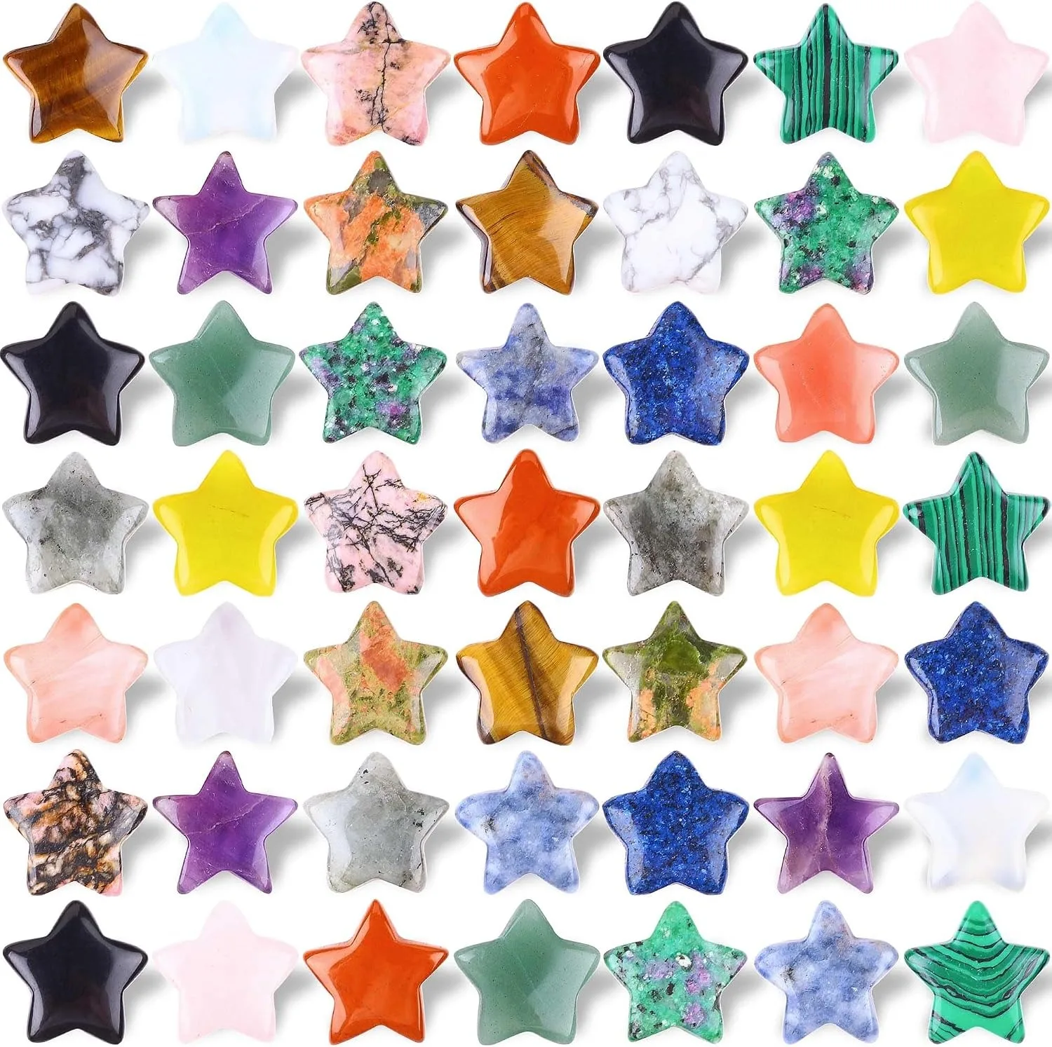 10/20/30PCS Star Shaped Crystal Stones Bulk Worry Stones Mini Star Crystal Assorted Polished Pocket Palm Star Gemstones