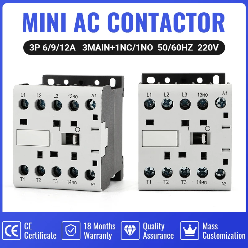 CJX2-K1210 0910 1610 24V 36V 110V 220V 380V 50/60Hz 6A 9A 12A Mini stycznik AC na szynę DIN 3P 3 główne 1NO/3 główne 1NC Napięcie cewki