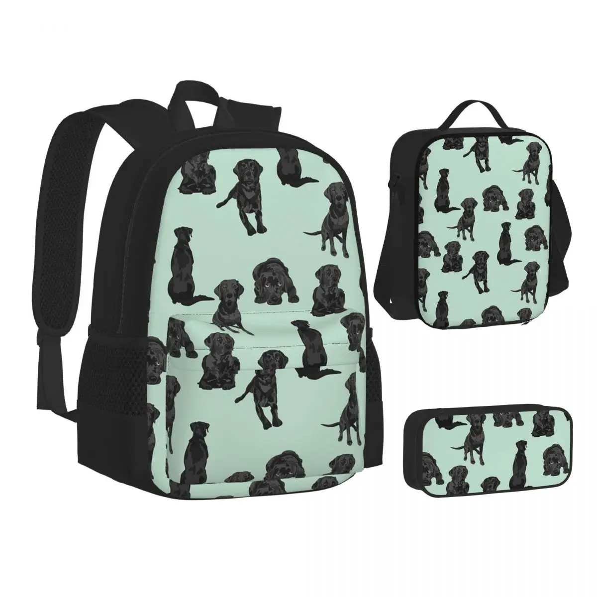 

Black Labrador Retriever Dog Backpacks Boys Girls Bookbag School Bags Children Rucksack Lunch Bag Pen Bag Three-Piece Set