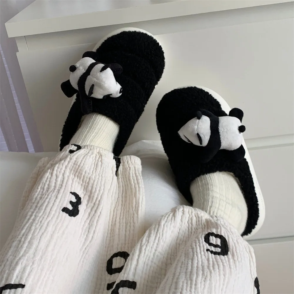 Winter Warm Lamb Plush indoor plush slippers parent-child style slippers cute Dumb Cute Lying panda thermal slippers for women