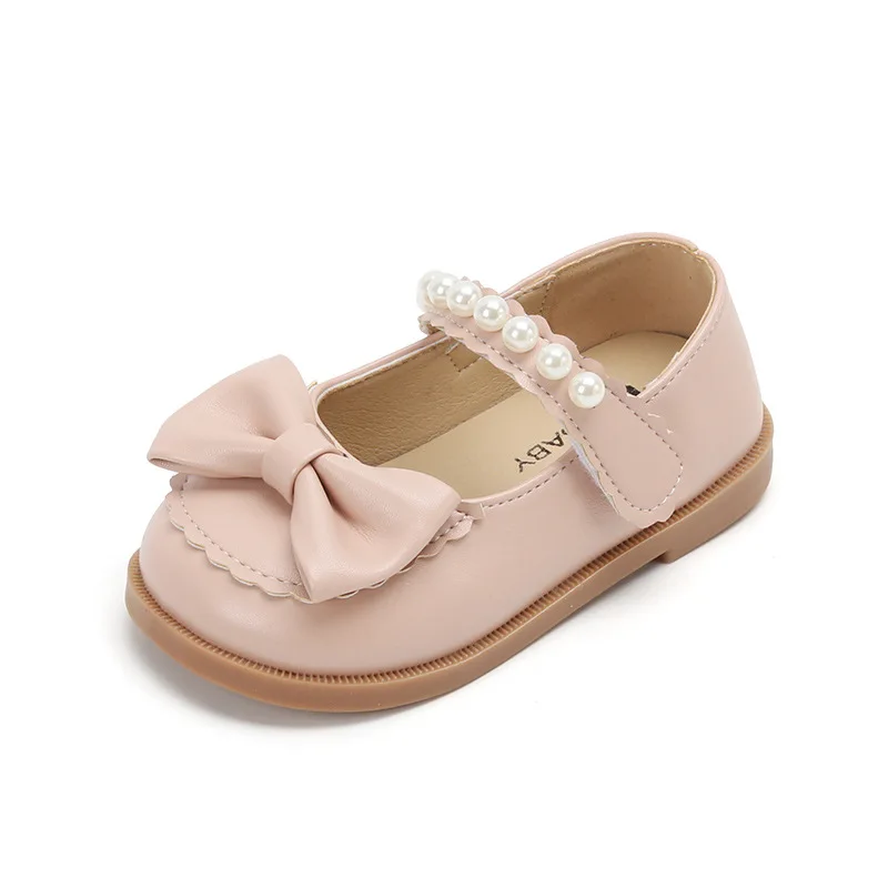 Spring Autumn Girls Leather Shoes Cute Bow Toddler Girl Shoes Soft Bottom Fashion Pearl Kids Princess Shoes