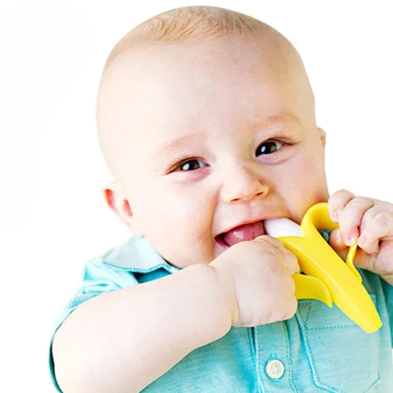 1pcs Teether Baby Banana Shape Safe Toddle Silicone Training Toothbrush BPA Free Teething Ring Chew Gum Dental Care Tools