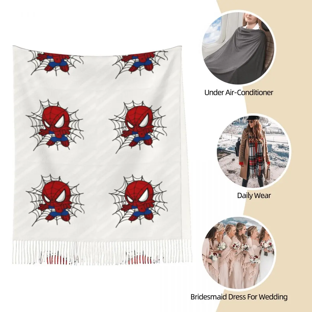 Écharpe de Noël Spider-Man Smile Hero pour femme, châles Pashmina chauds, longues écharpes rondes Anime avec pompon, hiver