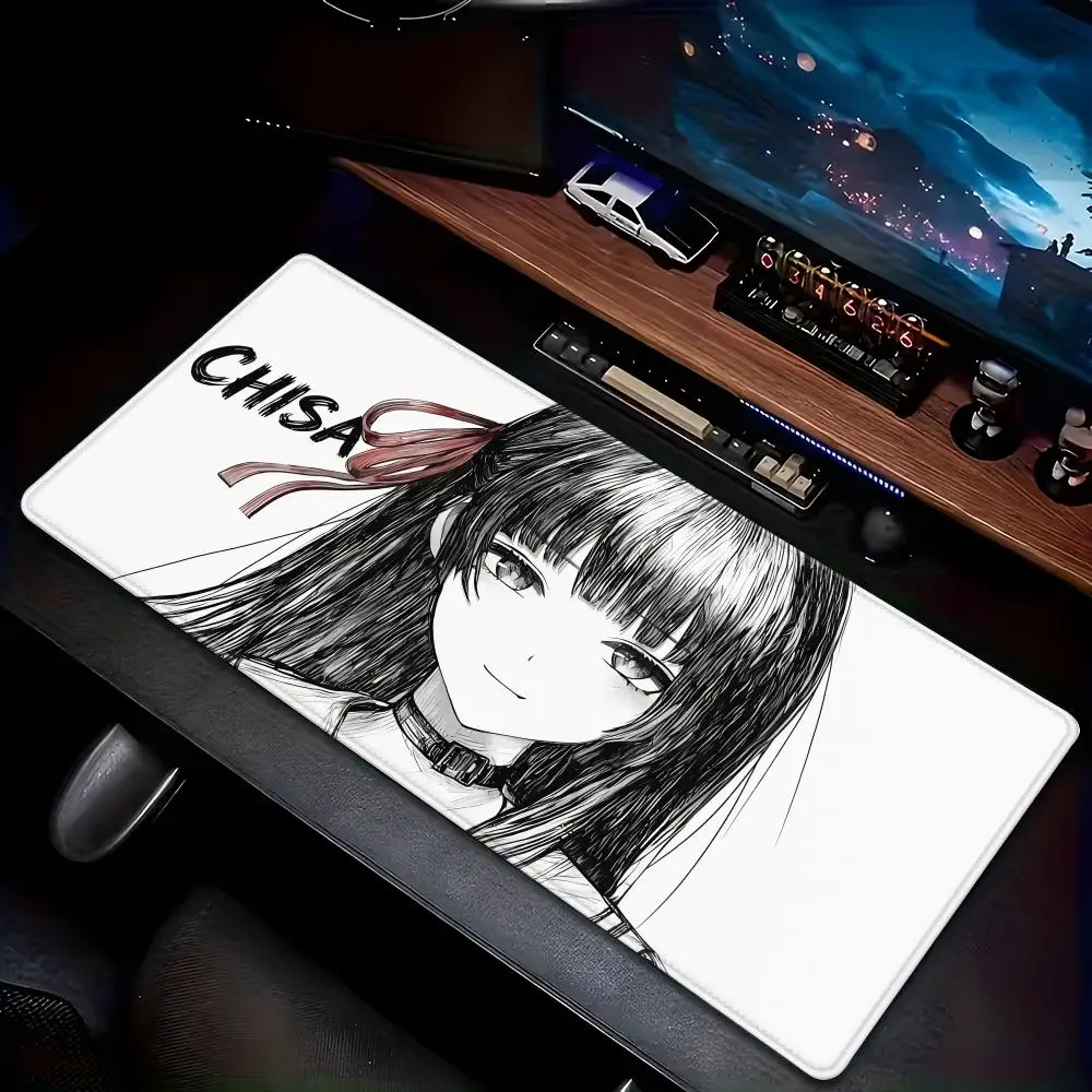 

Cute Anime Line Art Mouse Pad Anti-fray Edge Smooth Surface Non-slip Rubber Base Computer Desk Mat for PC Laptop Gamers Decor