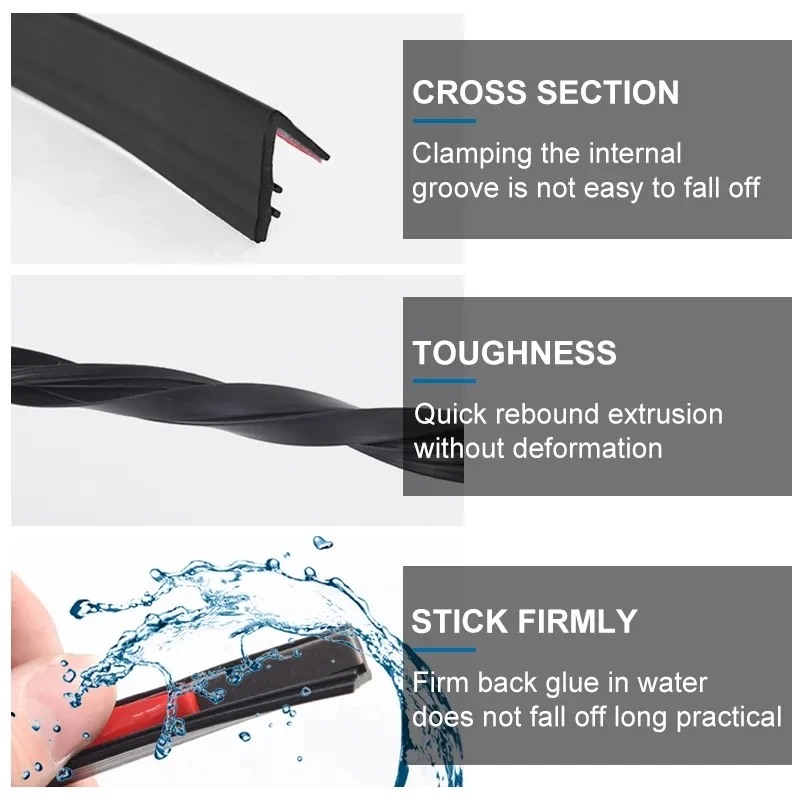 2m 4m Car Window Seal Strip Rubber Side Window Gap Filler Noise Insulation Waterproof Windproof 7-Shape Sealing Strips