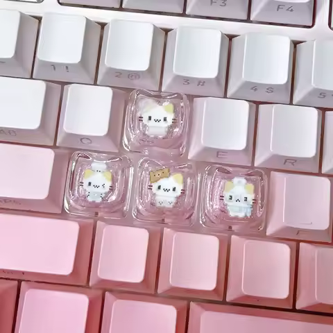 4Keys Cute Pixel Cat Transparent Keycap Custom Personalised Cartoon DIY Kawaii Keycaps for Cherry MX Switch Mechanical Keyboard
