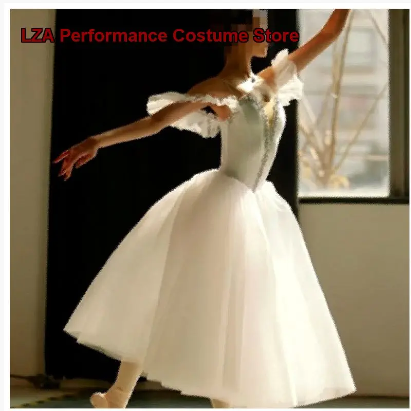 White Adult Competition Professional Dance Gauze Skirt Puffy Skirt Fairy Long Skirt Tutu