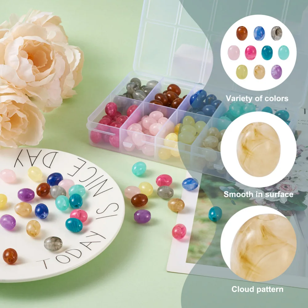 200Pcs/Box Mix 10 Colors Acrylic Beads 10mm Imitation Gemstone Style Barrel Beads bracelet necklace earring DIY jewelry making