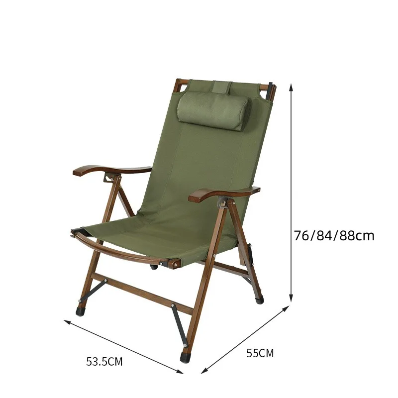 Tryhomy Camping Folding Chair Portable Kermit Chair Recliner Solid Wood Outdoor Picnic Lounge Chair