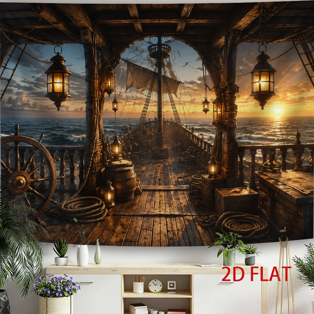 Vintage Pirate Ship Background Tapestry Wall Decor Backdrop for Party Photo Booth Wedding Live Stream Decoration