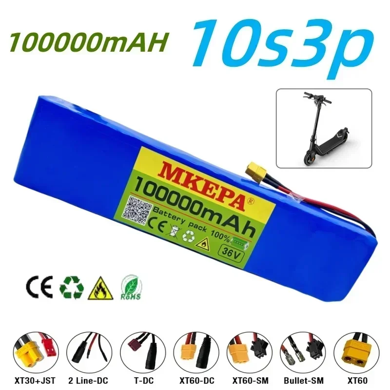 36V 100Ah 18650 Rechargeable Lithium Battery Pack 10S3P 1000W Power Modified Bicycle Scooter Electric Vehicle with BMS