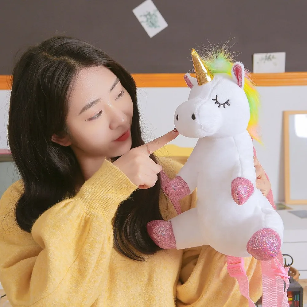 귀여운 레인보우 유니콘 배낭 여아 남아 봉제 조절 가능한 책가방, 부드러운 인형 동물 가방, 유치원 장난감, 어린이 선물