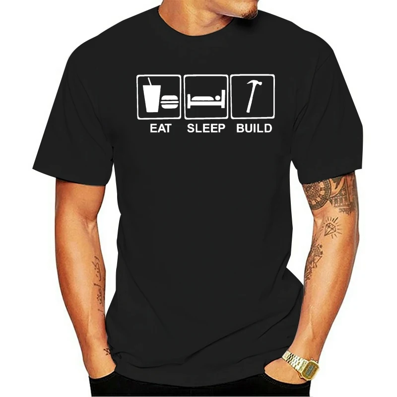 

Leisure O-neck T-shirt Hot EAT SLEEP BUILD Builder Carpenter Contractor Construction Worker