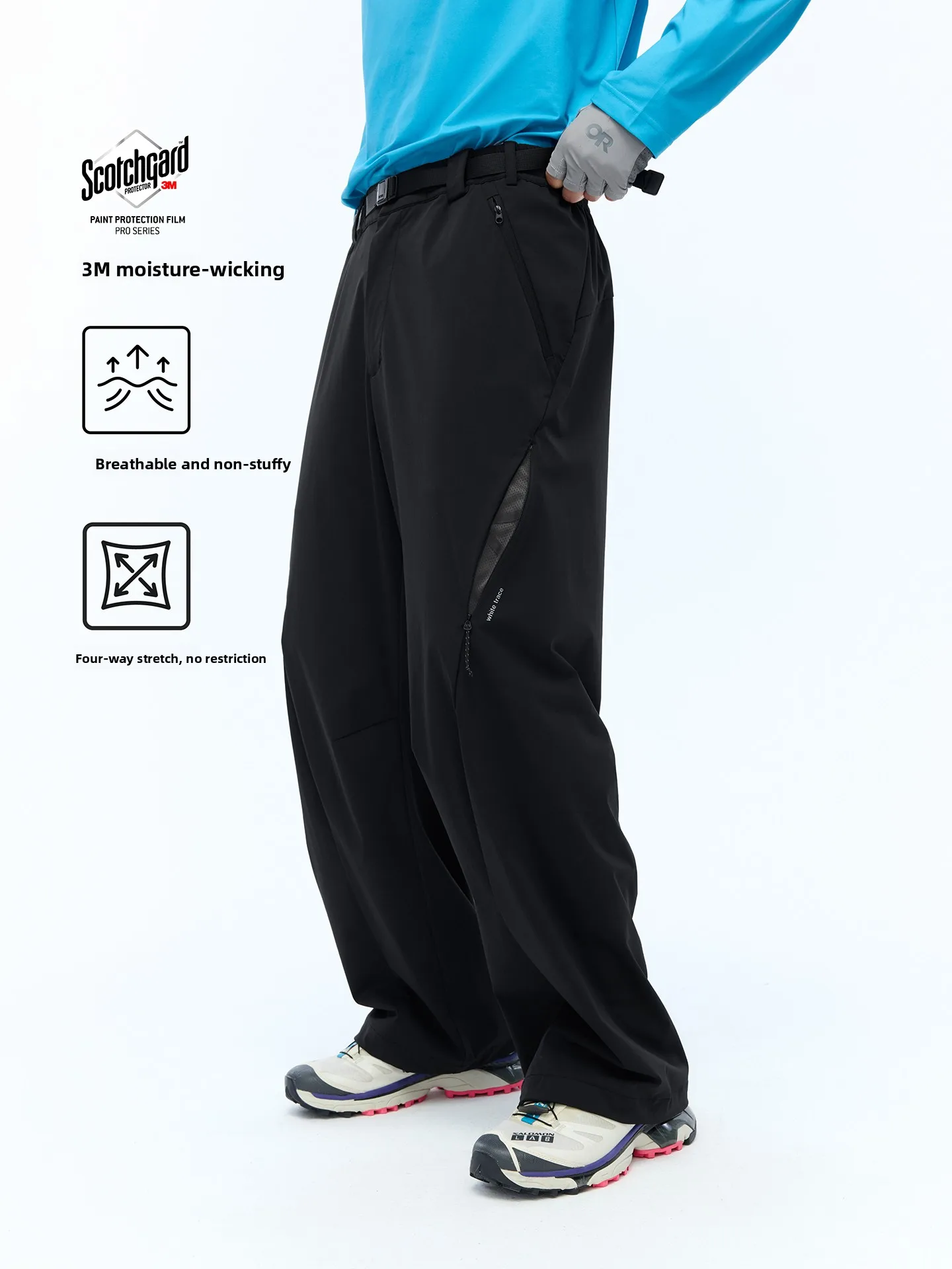 

White Trace Men's Outdoor Casual Pants Breathable Sweat-ng Wide Leg Knife Blade Sle Spring Ci Urban Wind Loose Fit