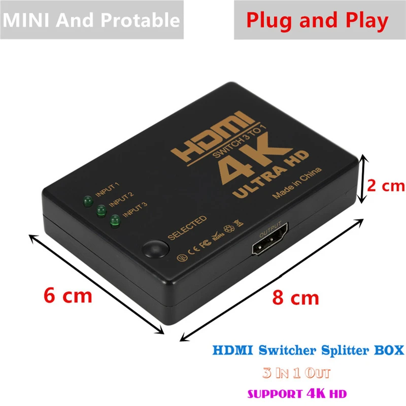 4K 2K 3x1 rozdzielacz kabli HDMI HD 1080P przełącznik wideo Adapter 3 wejście 1 Port wyjściowy HDMI Hub dla PS4 Xbox DVD HDTV PC Laptop TV