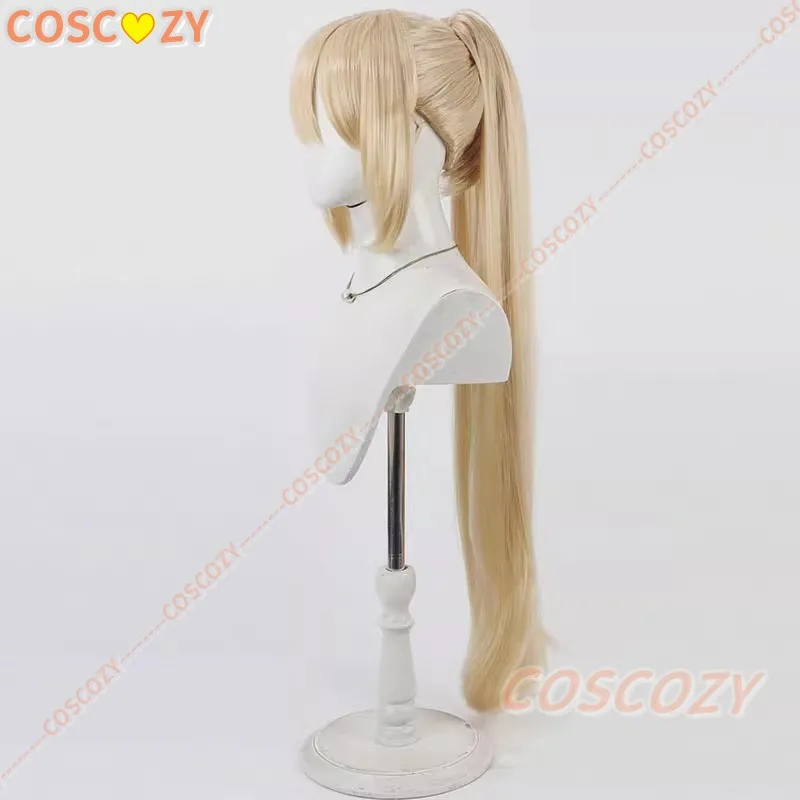 Nikke: Peluca de Cosplay de la diosa de la victoria guillotina, cola de caballo rubia de 90cm de largo, pelo sintético resistente al calor, Carnaval de Halloween