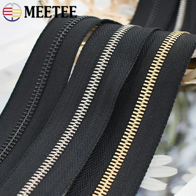 2/4Meter Meetee 5# Metal Zippers Tape for Sewing Bags Long Chain Zipper No Slider Garment Luggage Zip Repair Kit DIY Accessories