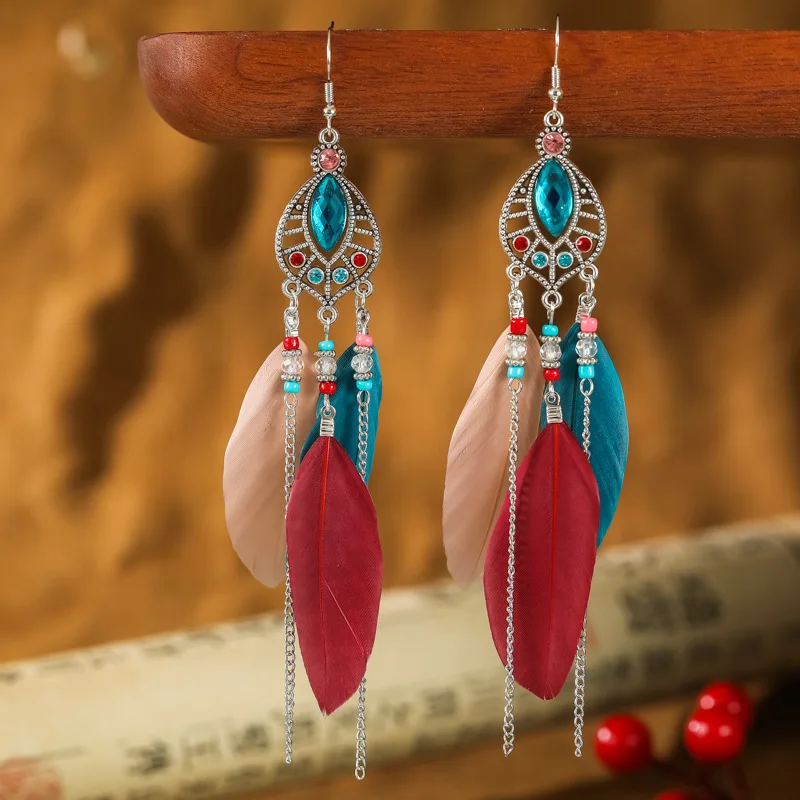 Bohemian Wasser Tropfen Feder Ohrringe für Frauen Mode Elegante Frische Strass Kette Quaste Ohrringe Party Urlaub Schmuck – Detail 3