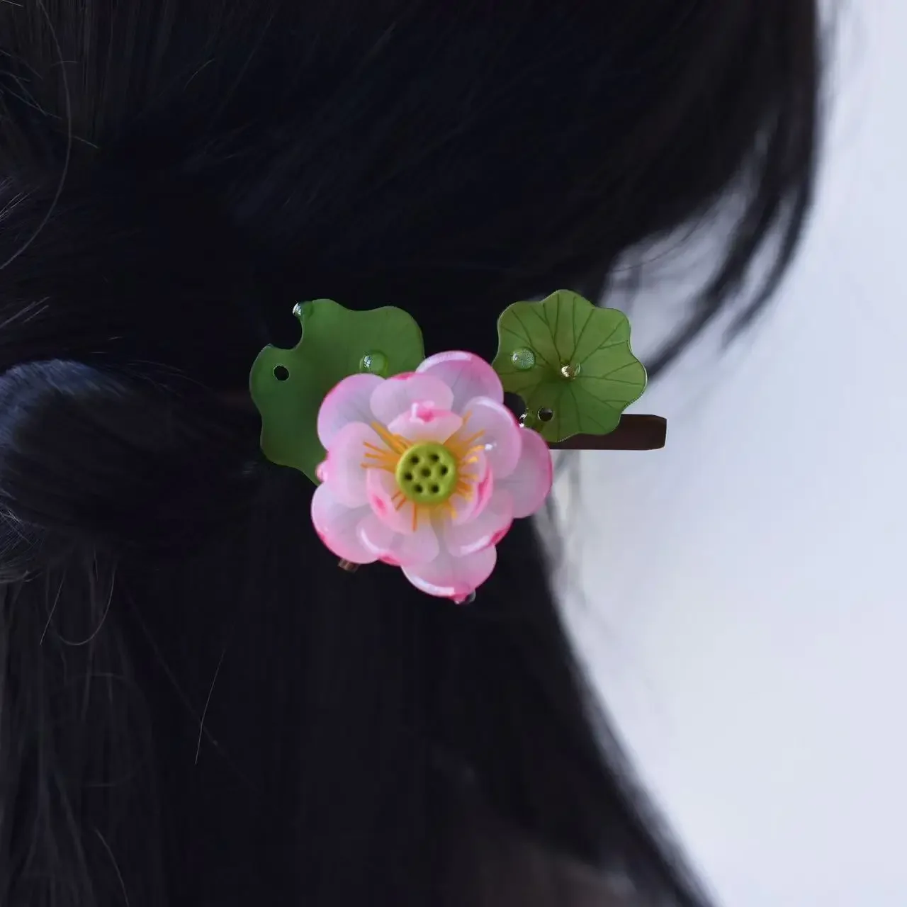 Lotus hairpin, vintage hair accessory, women's updo styling tool, vintage chopstick-style wooden hairpin / hair fork.