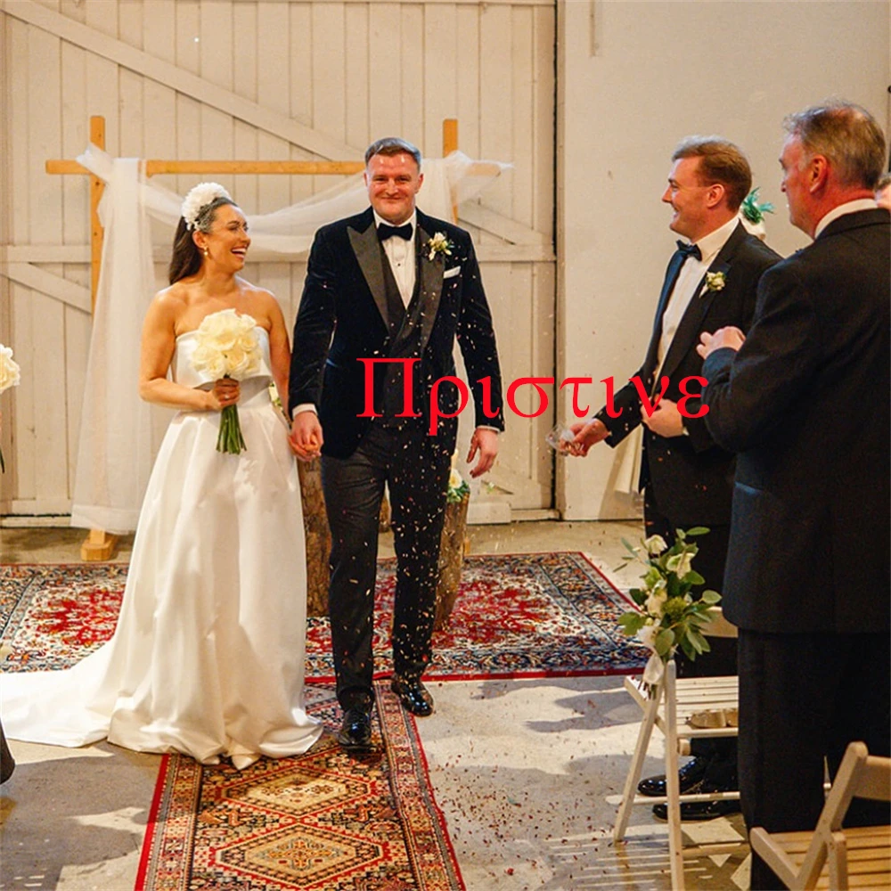 تخصيص جودة عالية فستان الزفاف الساتان الأبيض رائعة حمالة قبالة الكتف أكمام قطار مصلى ثوب الزفاف